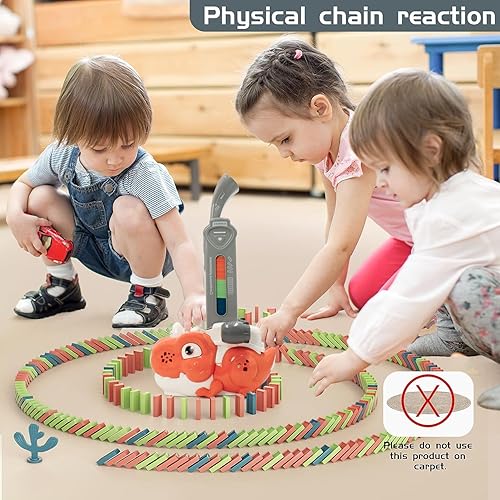 Miniatura 2 de Domino - Juego de juguetes de tren de dinosaurios rosados para niños de 3 a 5 años, 4 a 6 y 5 a 7 años, juegos automáticos de dominó creativos