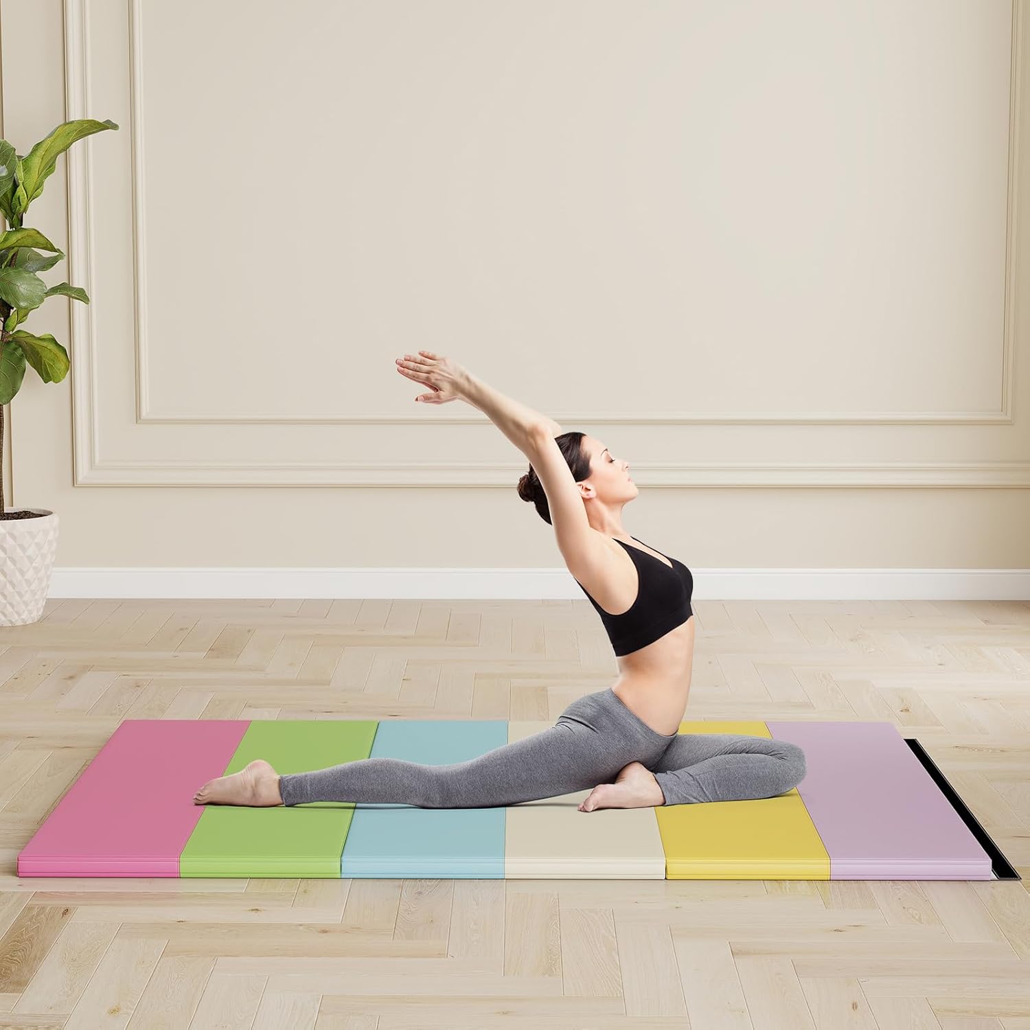 GYMAX Gymnastics Tumbling Mat, 6FT x 4FT Folding Thick Exercise Mat with Carrying Handles, Hook & Loop Fasteners, PU Leather Cover for Yoga, Stretching, Martial Arts