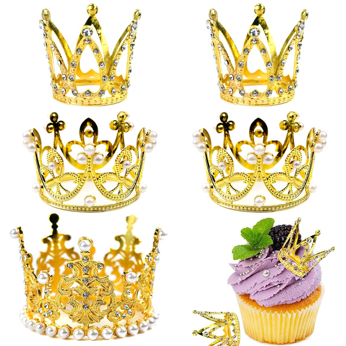 Crown Cake Topper Decorazione Con Strass E Perline Elegante Dell'oro Decorativo Delicato Diadema Decorazione Della Torta Della Corona Per La Doccia Festa Nuziale Di Compleanno