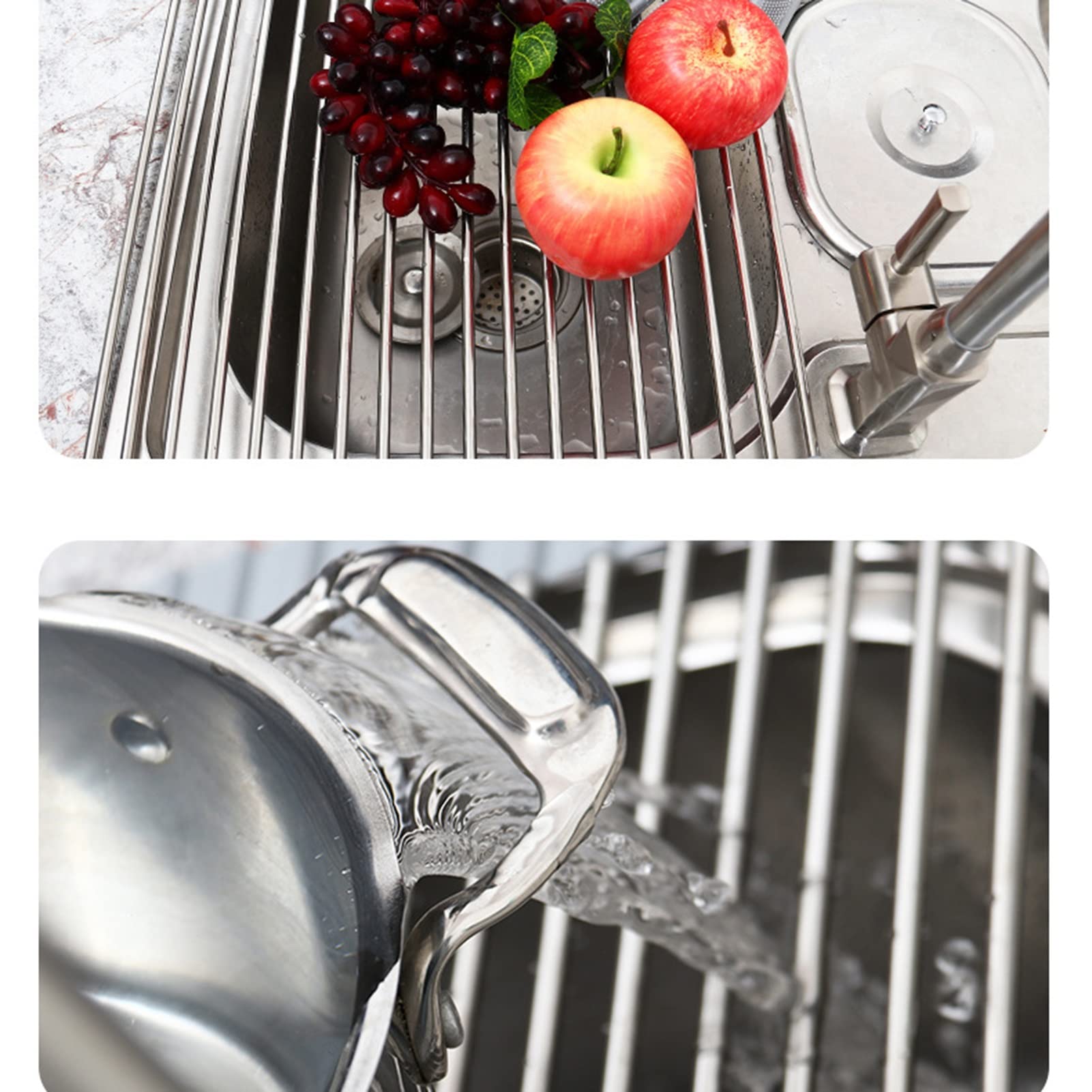 YYL De Múltiples Fines Escurreplatos Enrollable, Plegable Acero Inoxidable sobre Fregadero Cocina Escurridor de Rejilla, para Tazas Frutas Verduras (Size : 22 * 42cm/8.66 * 16.5in)