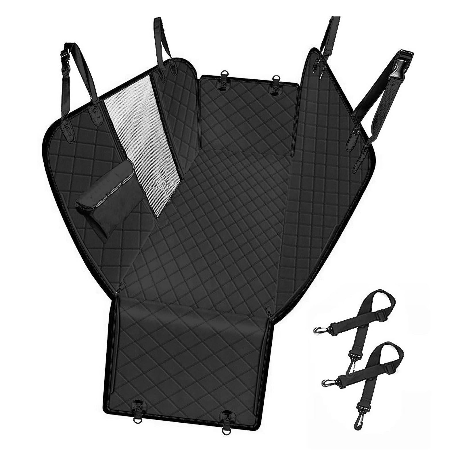 TailGurus Heavy Duty Dog Car Seat Hammock Cover with Side Flaps 600D Non-Slip Waterproof for Cars Pickup Trucks SUVs Black