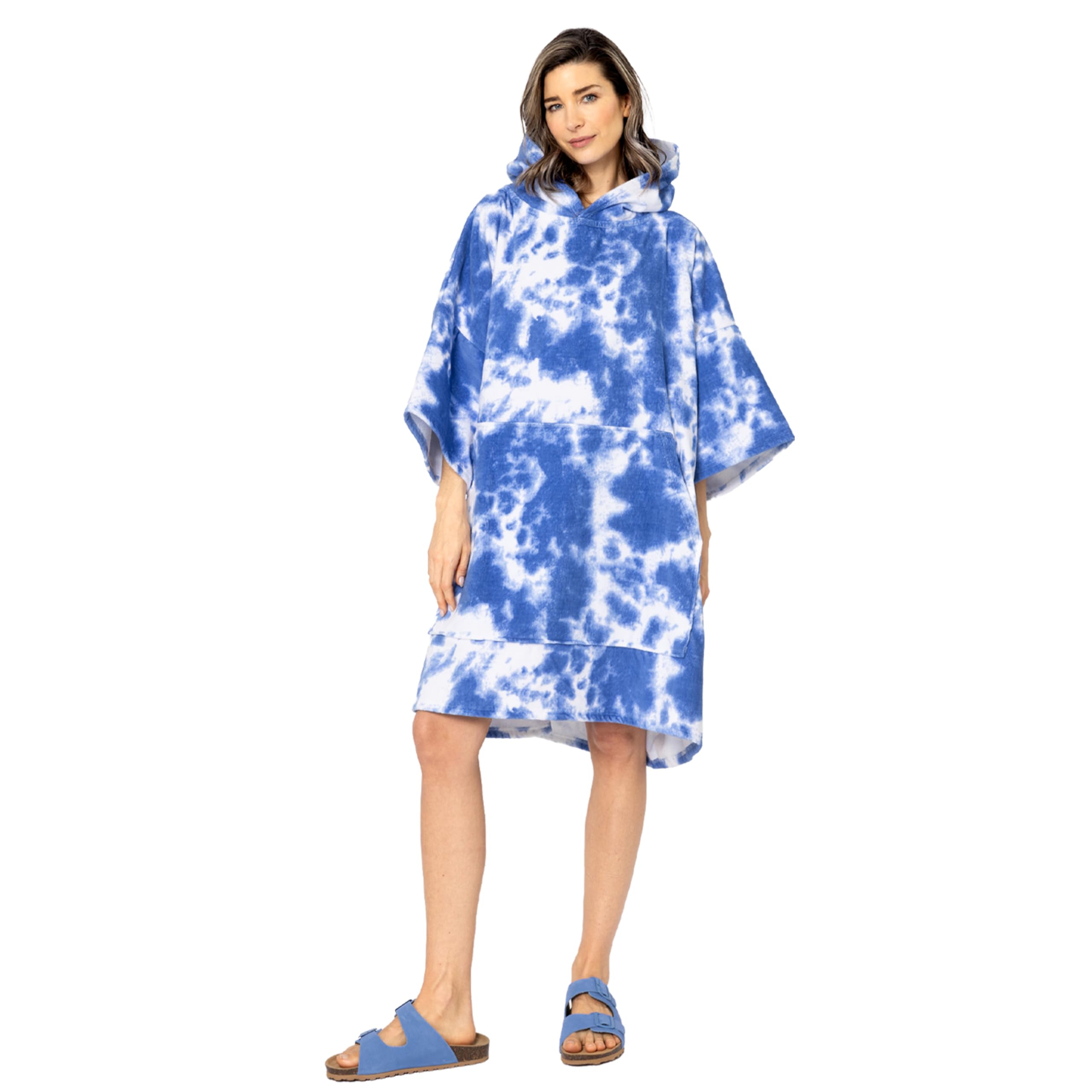 Snuggz Adult Unisex Towelling Beach Poncho, Tie Dye Design - Soft Cotton Poncho Towels with Hooded Beach Wrap - Ideal Cover Up for Swimming, Holidays & Parties