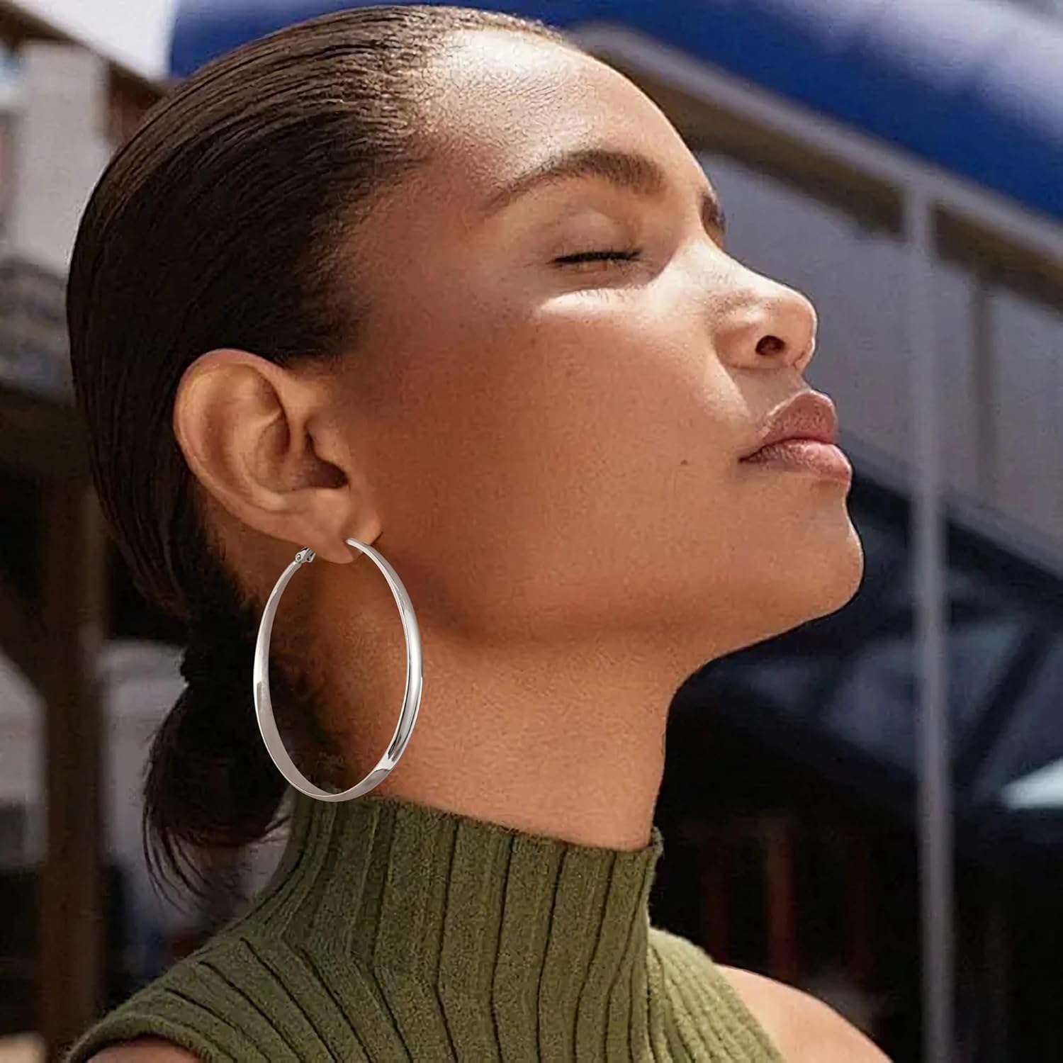 Gacimy 5mm Wide Gold Hoop Earrings for Women, 14K Gold Plated Hoops with 925 Sterling Silver Post, Hypoallergenic Earrings for Women - Image 5