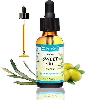 De La Cruz 100% Pure Sweet Oil Ear Wax Remover Drops - Natural Earwax Softener for Clogged Ears, Gentle for Adults & Kids, 1 Fl Oz Glass Bottle