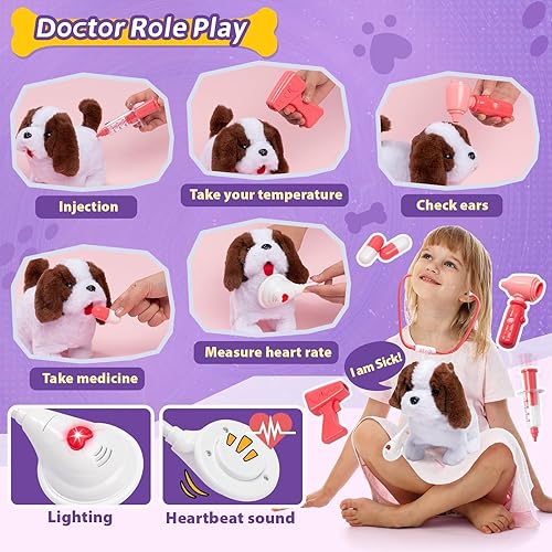 Miniatura 5 de KidEwan - Kit veterinario de 26 piezas para niños con felpa eléctrica para perros, juego de cuidado de mascotas, kit médico para niños, juego de rol