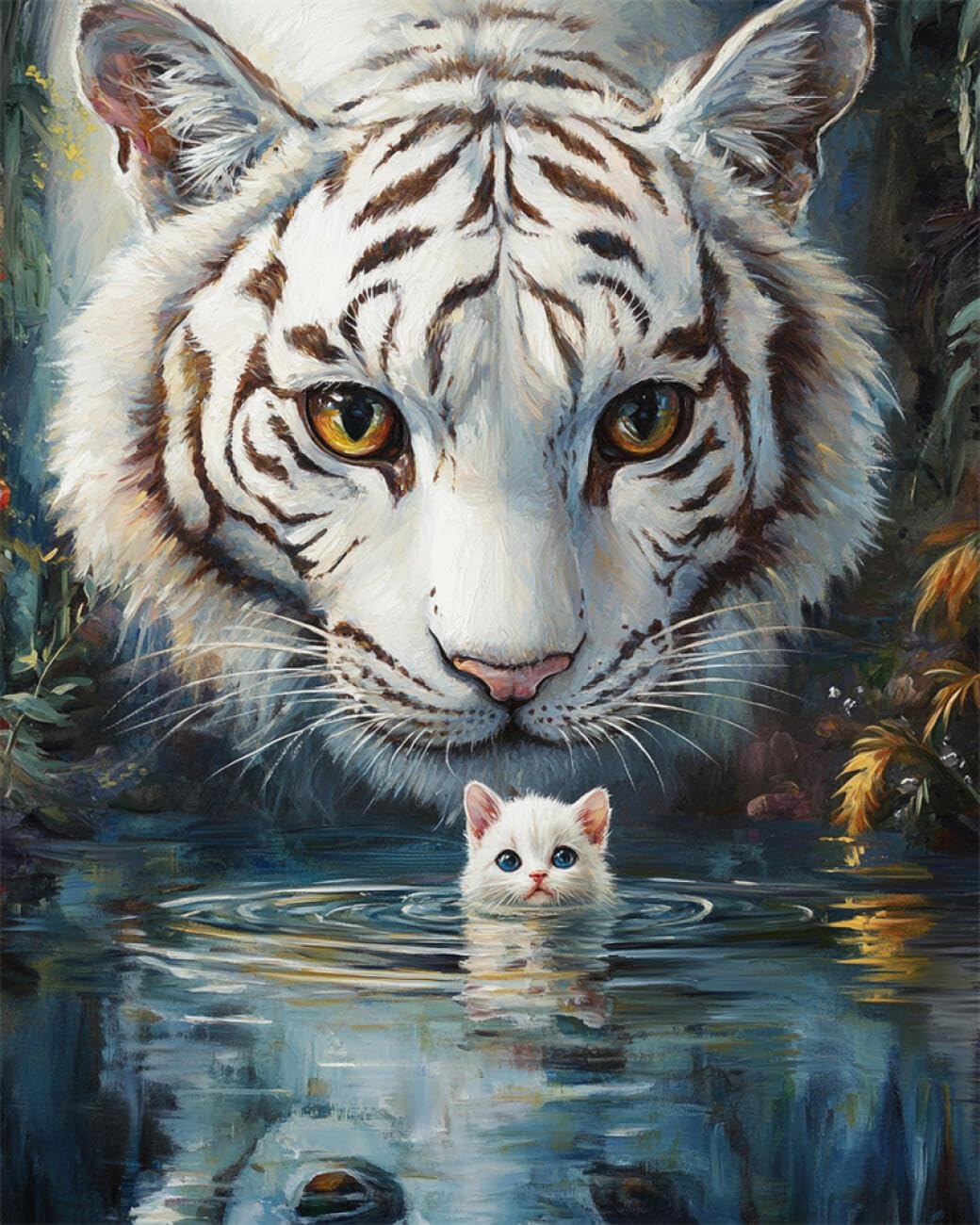 RKFLGEW DIY Bead Embroidery Kit Fantasy White Tiger 50x70cm