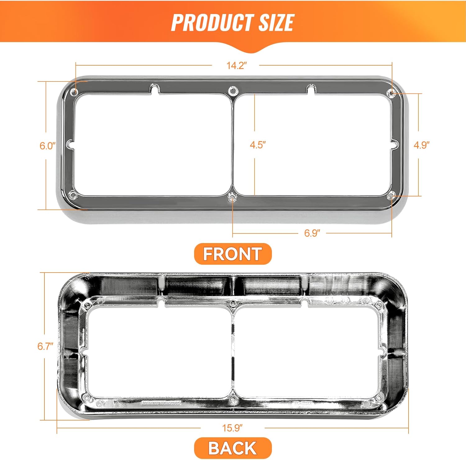 Chrome Headlight Bezel Compatible with Kenworth T400 T600 T800 W900 K100 C500 Peterbilt 378 379 Western Star 4900 Freightliner FLD Classic XL Driver and Passenger Side Semi Truck Accessories