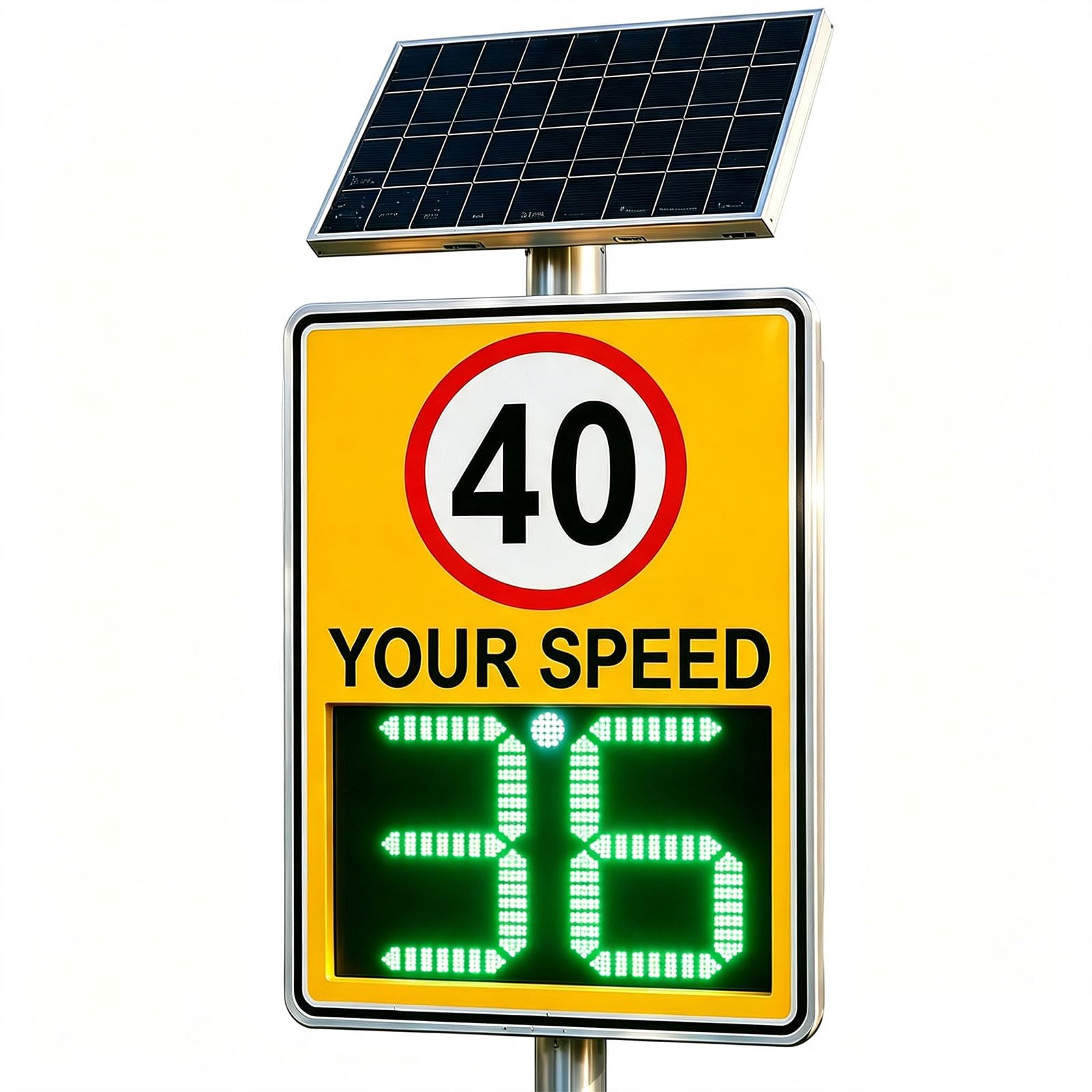 20x28 IN, 40 MPH Solar Powered LED Speed Limit Sign with Instant Feedback