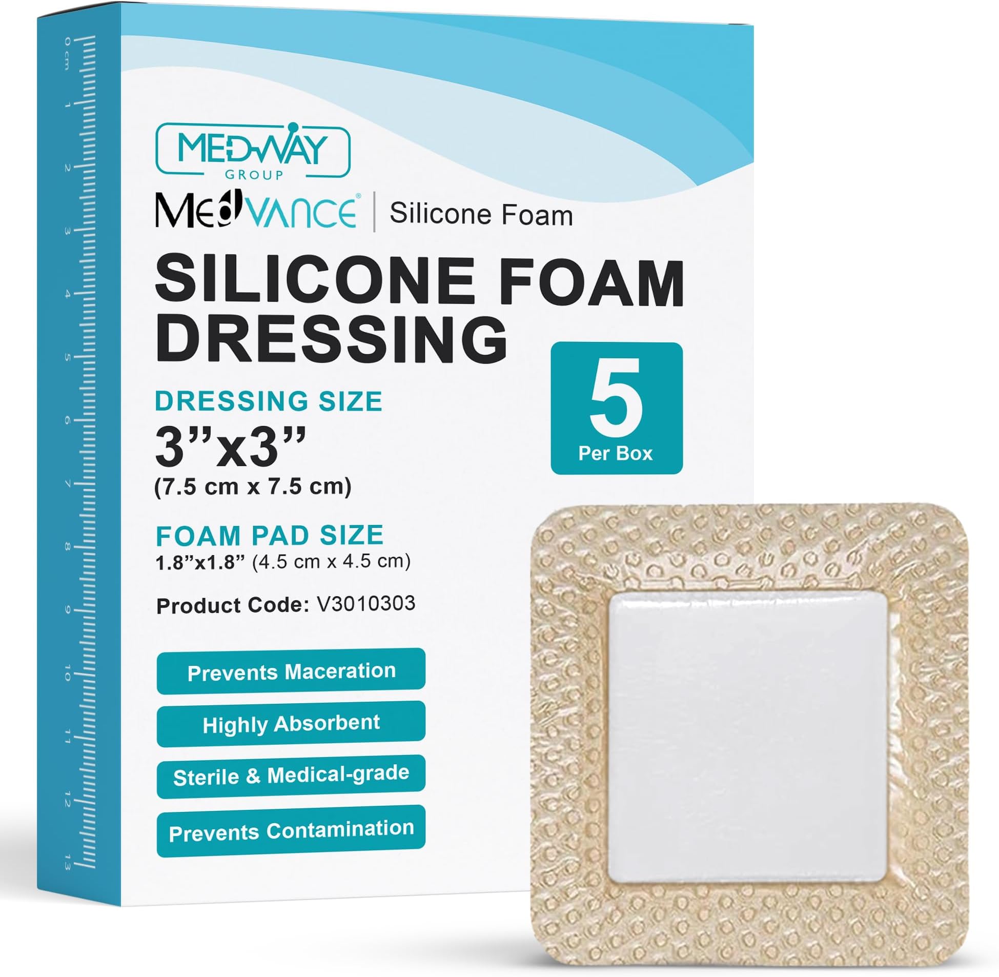 MedVance 10 Pack 3"x3" Silicone Foam Dressing Bordered Dressing, Waterproof Silicone Bandages for Wounds Care, Bed Sore Patches, Super Absorbent Wound Dressing, Self Adhesive Pressure Sore Pads