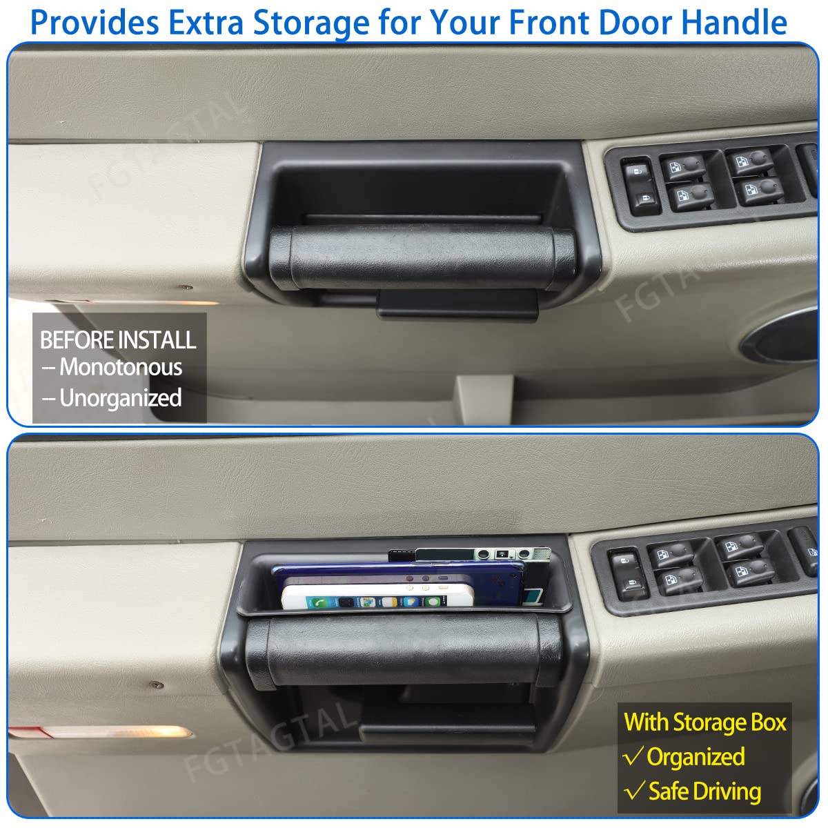 Carbeauty88 Front Door Storage Box Tray For Hummer H2 2003-2007 - Black Interior Organizer, Pair (Left & Right)
