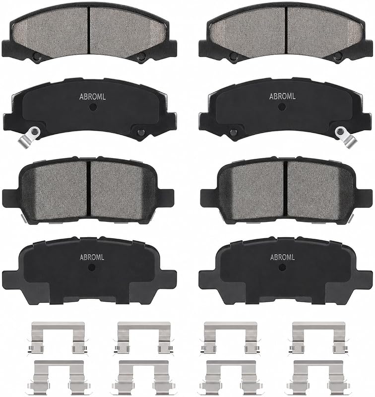 Jogo de pastilhas de freio a disco cerâmicas ABROML dianteiras e traseiras para Chevrolet Impala 2011–2013 e Impala Limited 2014–2016 – 8 unidades