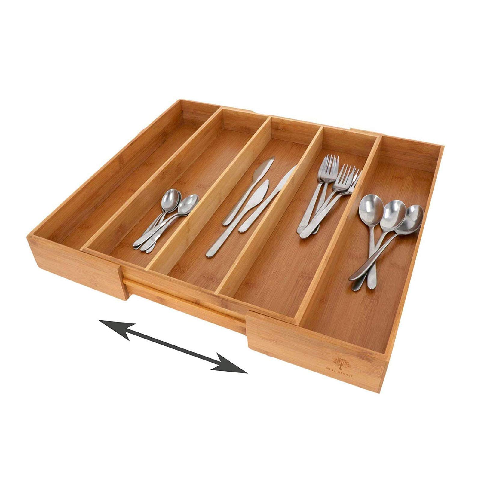 Erweiterbarer Schubladen-Organizer, Besteckeinsatz für Schublade, verstellbare Küchenschubladenteiler, umweltfreundliche Aufbewahrung (5 erweiterbare Fächer)