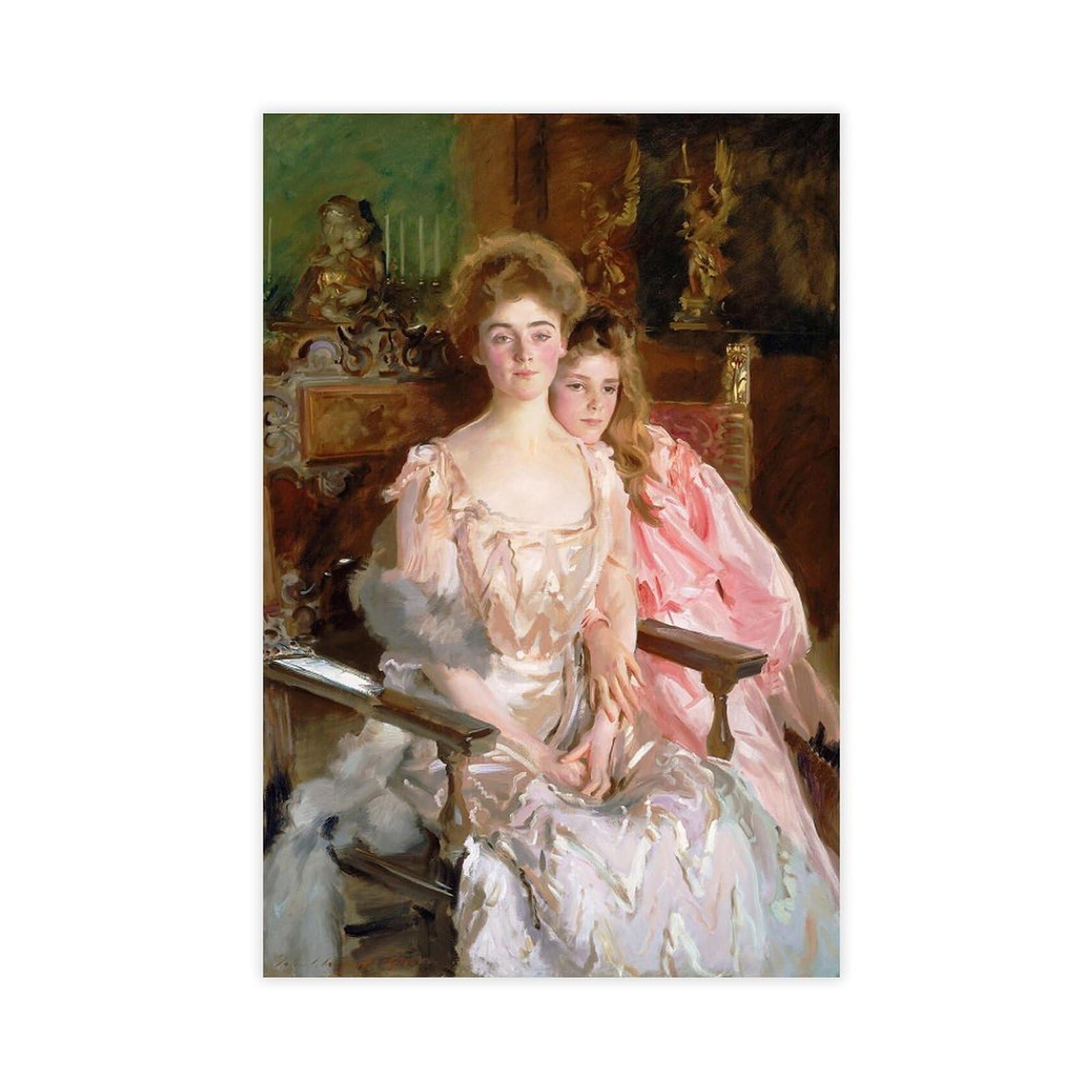 ANFOTCM John Singer Sargent, Mrs. Fiske Warren, Gretchen Osgood, Her Daughter Rachel, artystyczna dekoracja ścienna plakat rodzinny bar restauracja garaż kawiarnia sztuka znak prezent 60 x 90 cm