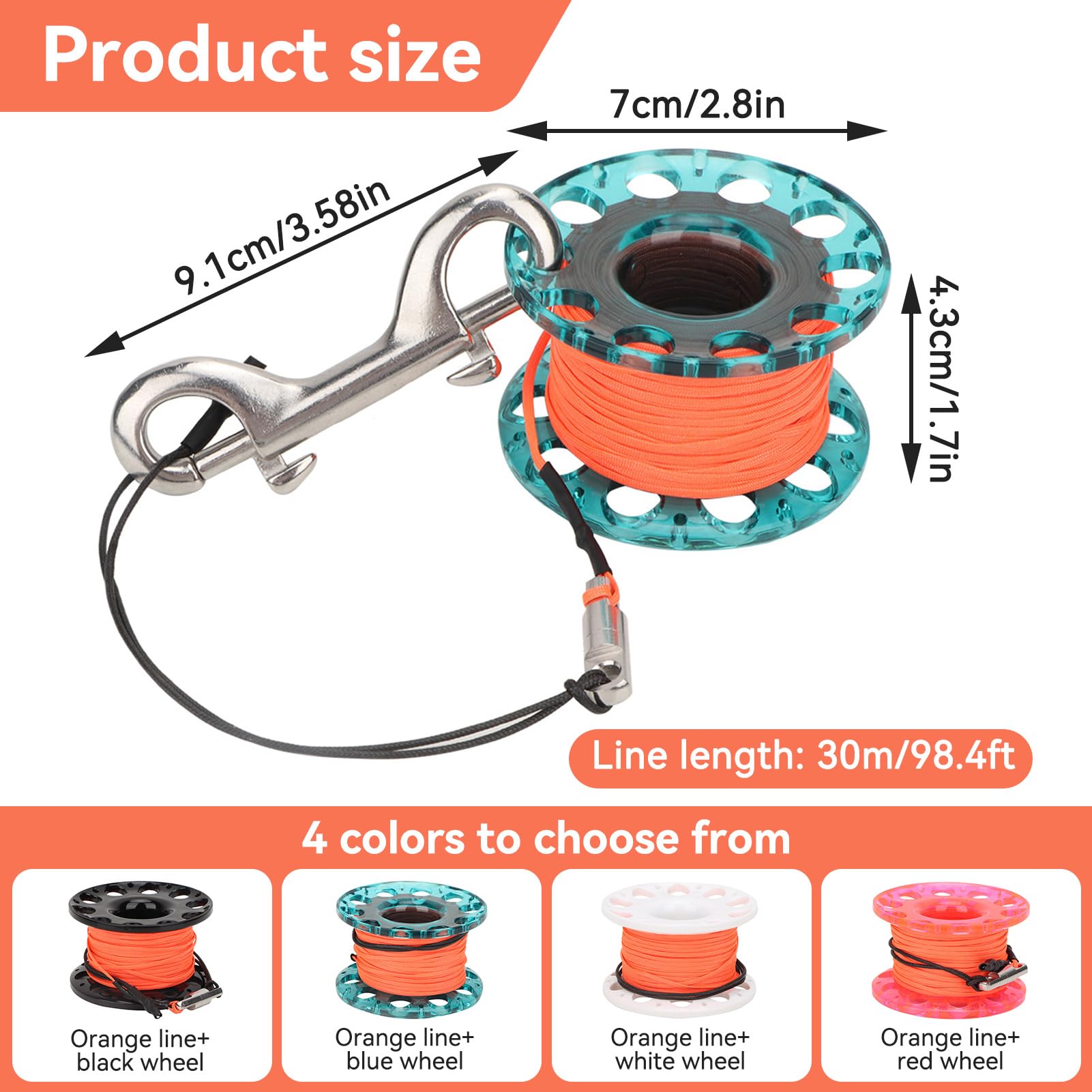 Agatige Bobina da Dito per Immersioni, Bobina da Immersione con Mulinello 30m di Plastica Resistente per Lo Snorkeling Mulinello da Sub Accessorio Subacqueo(Blu)