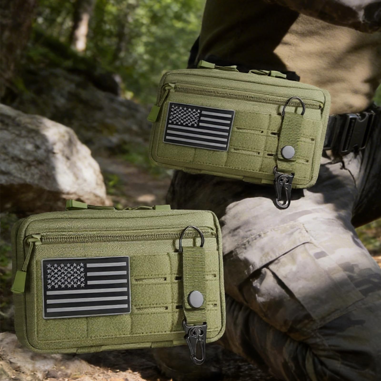 Tactical Molle Admin Pouch, Utility EDC Tool Organizer Bag with Hook and Loop Patch Panel, Horizontal Modular Pouches