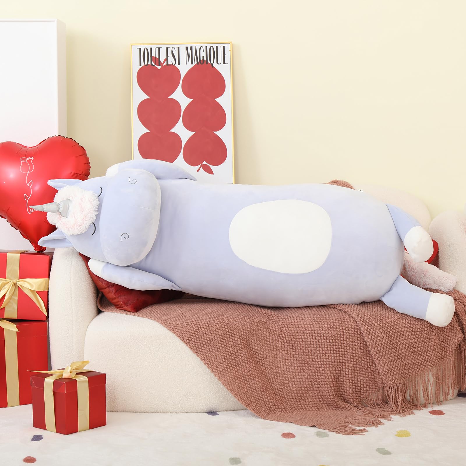 MorisMos Giant Unicorn Stuffed Animal 4 Feet, 51 in Long Plush Unicorn Body Pillow for Girl Boy, Cute Kid Pillow for Adult, Big Hugging Toy Gifts for Girlfriend Women