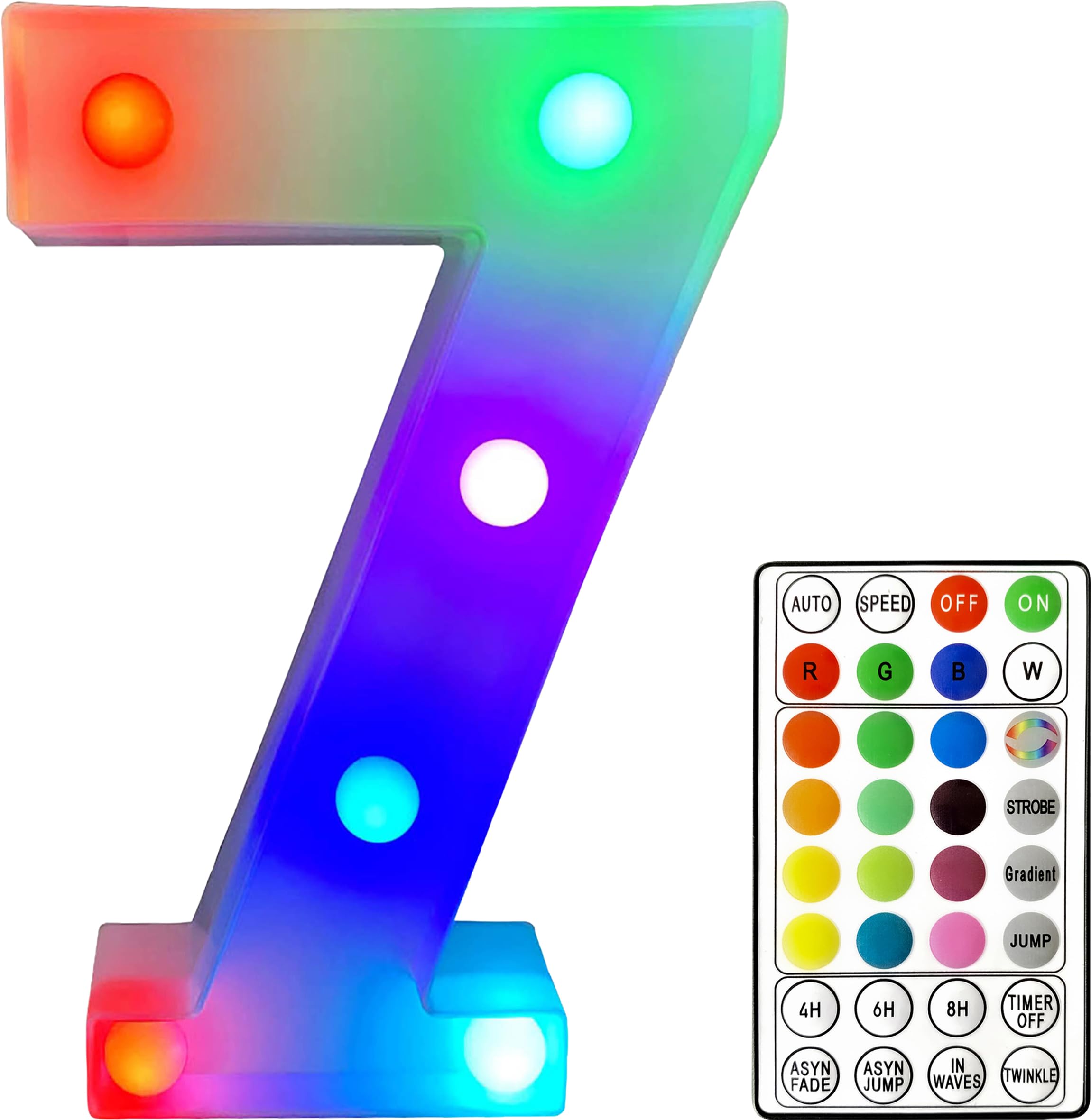 St Helens Home and Garden RGB Colourful Light Up Letters/Numbers Sign with Remote Control Battery Operated for Parties, Weddings, Celebrations, Bedrooms, Battery Operated. Number 7