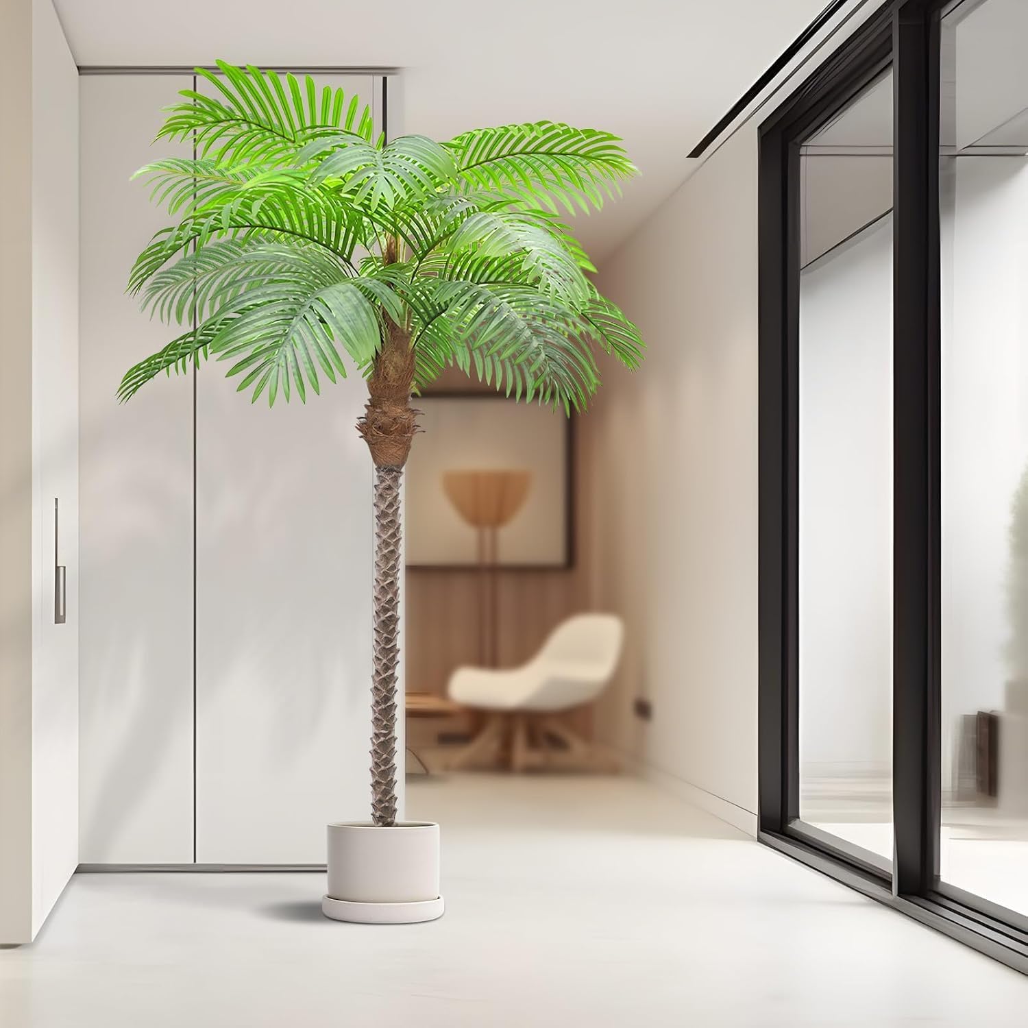 ANTING Artificial Palm Tree 8.5ft Tall Trees Plants 20Leaves Outdoor Palm Trees for Outside Patio Trees for Decor【Increased UV Protection】