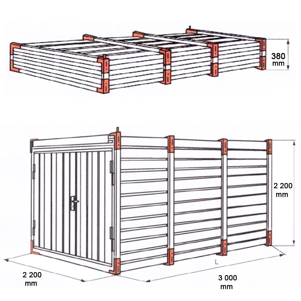 Baucontainer Garage Container Lagercontainer Gerätecontainer Blechcontainer mit TÜV Größe (S) 3m x 2,2m x 2,2m