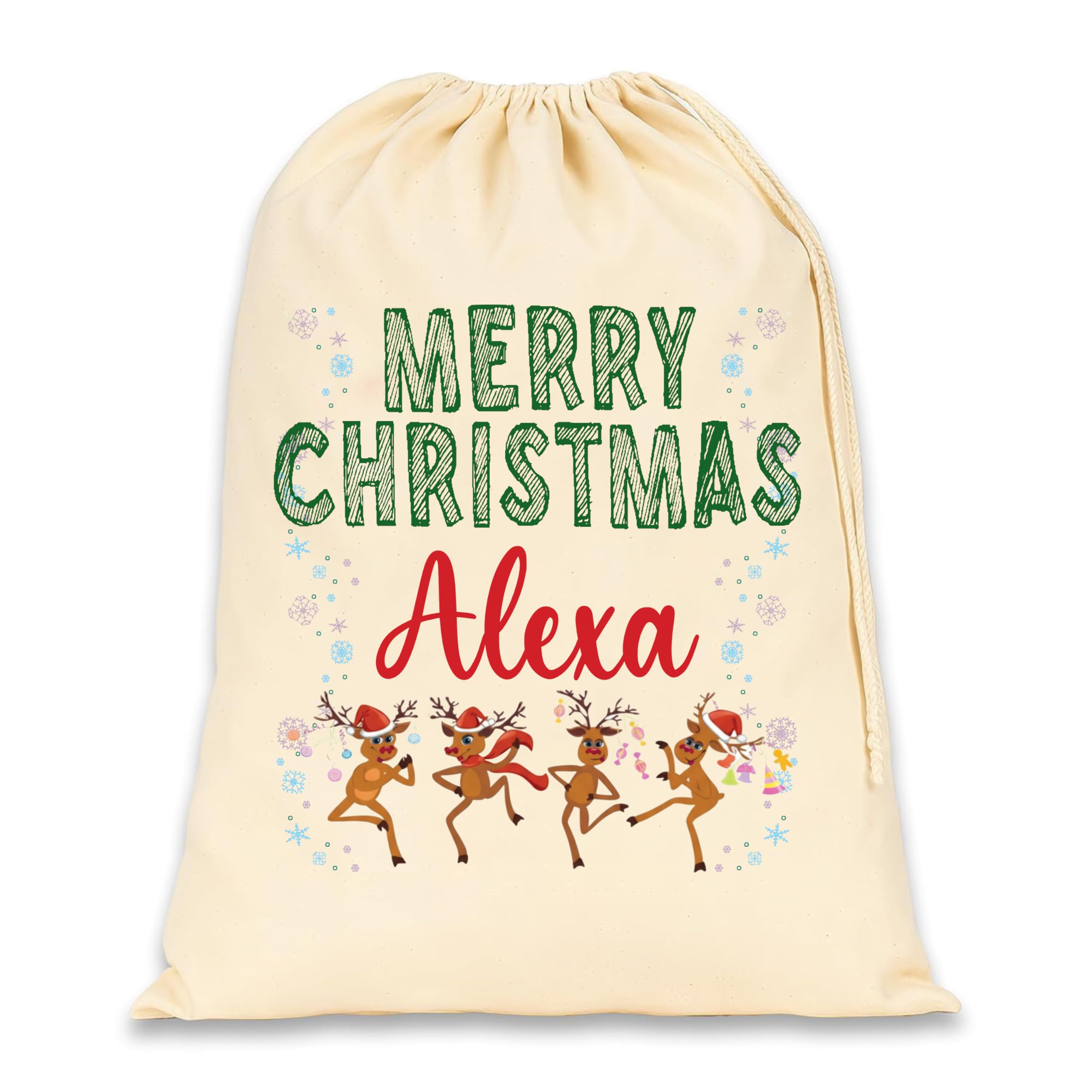 EKAM Personalised Merry Christmas Drawstring Gift Toy Bag Custom Santa Sack With Name, Large 50x75cm Christmas Sack for Gifts, Xmas Eve Drawstring Bag - Xmas Gift Bag for Under Tree (Design 5)
