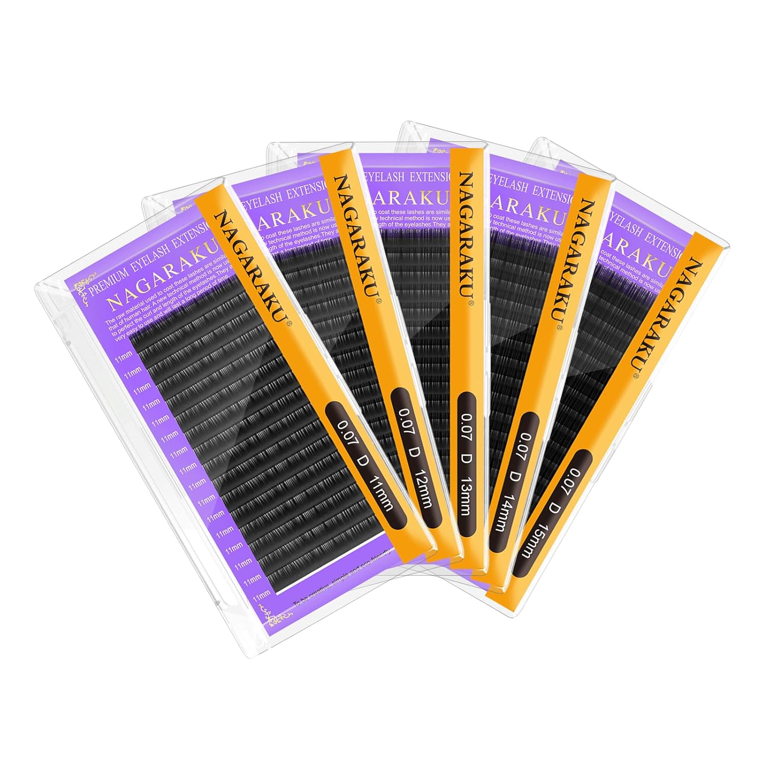 NAGARAKU 5 Trays Eyelash Extensions Individual Lashes 0.07mm D curl 11/12/13/14/15mm in 1 pack Classic Soft Natural Professional Faux Mink 16 rows