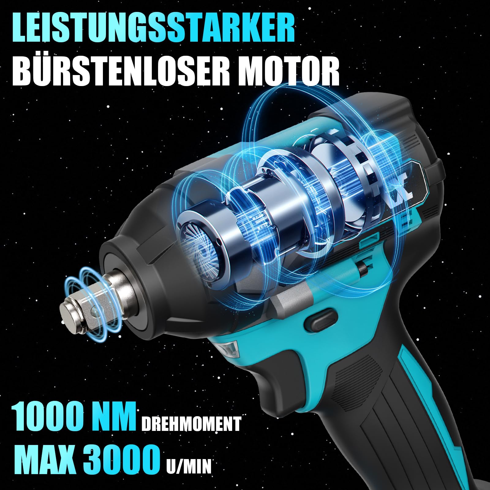 Schlagschrauber Akku 1000Nm für Makita 18V Batterie mit Bürstenloser | 3000RPM 1/2 Zoll Schrauber, mit 2pcs 21V 4,0Ah Akku, 6 Schlagbuchsen für Schraube und Mutter Auto LKW Reifen Removal