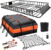 MeeFar 65x39x6 Roof Rack Basket + 20 Cu Ft Waterproof Bag, Cargo Net & Ratchet Straps - 200lb Universal Rooftop Carrier