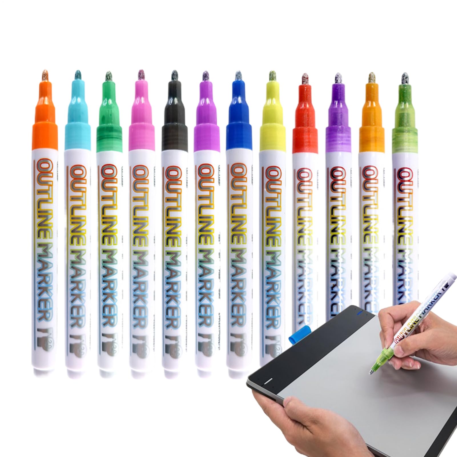 Genérico Marcadores de Doble Línea - 12 Colores de Secado Rápido para Arte - Rotuladores de Doble Línea para Contorno | para Escuela Tarjetas Niñas Niños Adolescentes Pascua y Navidad