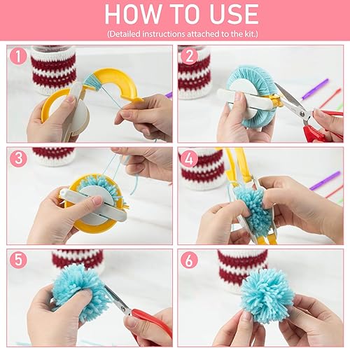 Miniatura 3 de MCPINKY Juego de telares de tejer de 12 piezas, telares redondos para hacer pompones, agujas de gancho, herramientas de ganchillo de acrílico para