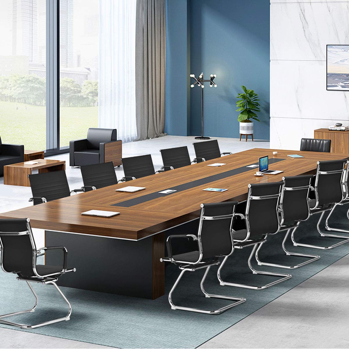 COSTWAY Freischwinger Stühle 2er Set, Konferenzstühle mit Armlehne