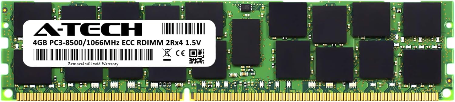 A-Tech 4GB RAM Replacement for Nanya NT4GC72B4NA1NL-BE | DDR3 1066MHz PC3-8500R 2Rx4 1.5V ECC RDIMM Registered 240-Pin DIMM Memory Module