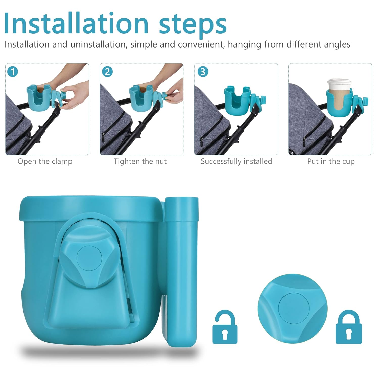 Suranew Adjustable Stroller Cup Holder with Phone Holder for Baby Stroller for Family Members, Sky Blue