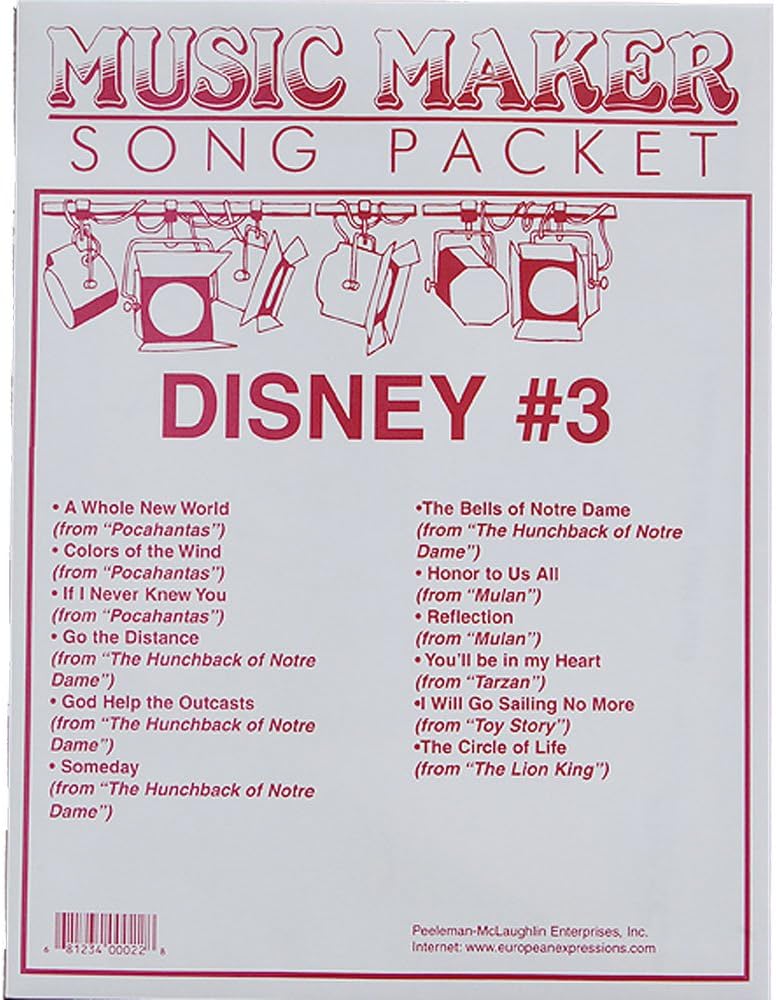 Disney #3 songsheet packet for the Music Maker