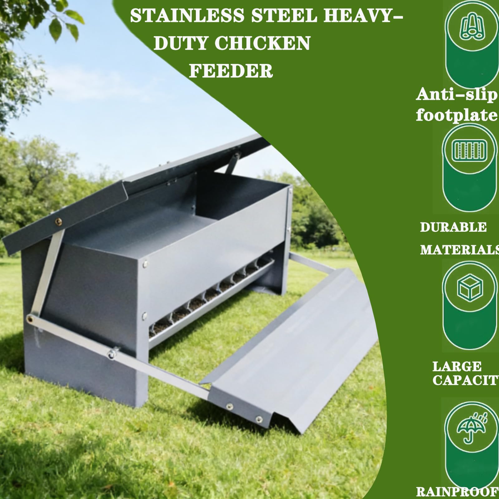 Comedero AutomáTico para Pollos, Comedero De Acero Inoxidable para Uso Intensivo, Resistente Al Agua Y A Prueba De Ratas Comedero para Aves De Corral, para Gallinas Aves Corral,Plata