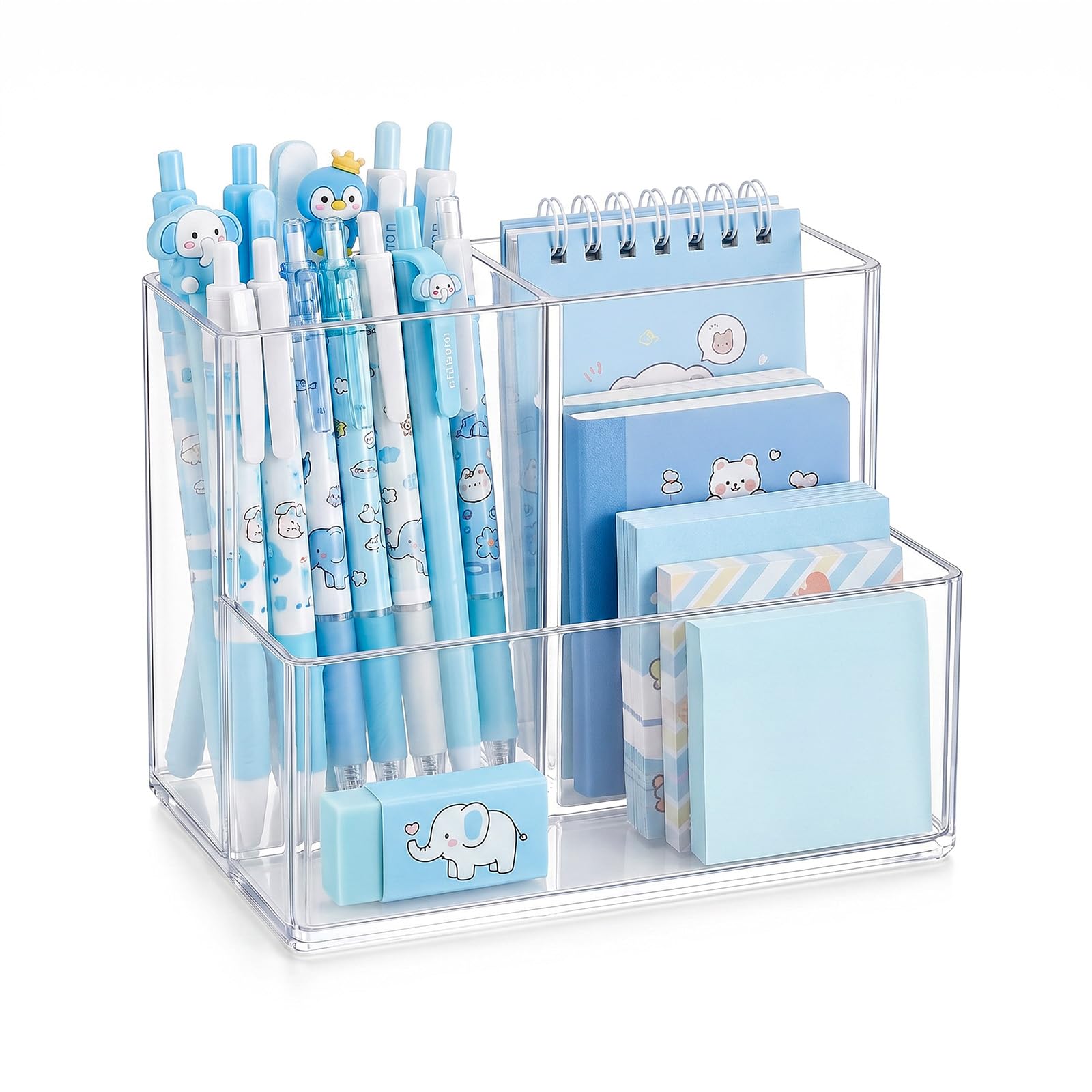 SAYEEC Pen Holder for Desk Acrylic Dry Erase Marker Holder with 2 Magnetic Stickers 3 Compartments Clear Makeup Brush Organizer Pencil Cup Desk Caddy Locker Organizer for Office Home Fridge Whiteboard