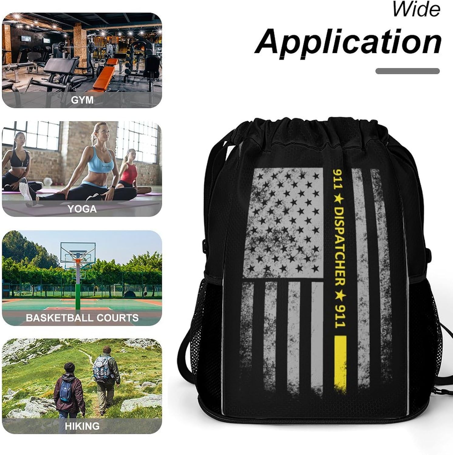 911 Dispatcher Thin Gold Line Gym Bag Workout Gym Backpack with Shoe Compartment Sports Bags for Women Men