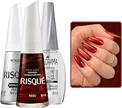 Kit 3 Esmaltes Tons Vermelhos Morango do Amor Risqué Colorama Top Coat Gel 10 Dias