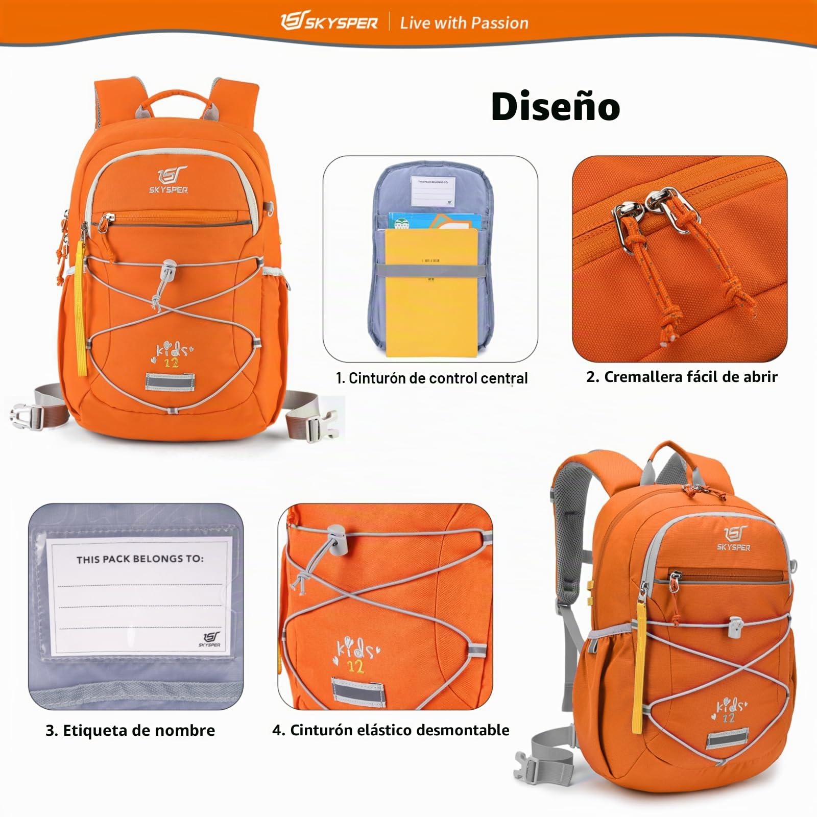 SKYSPER Mochila Infantil 12L, Mochila de Jardín de Infantes | para Niños y Niñas de 3 a 8 Años Mochilas Escolares Primaria