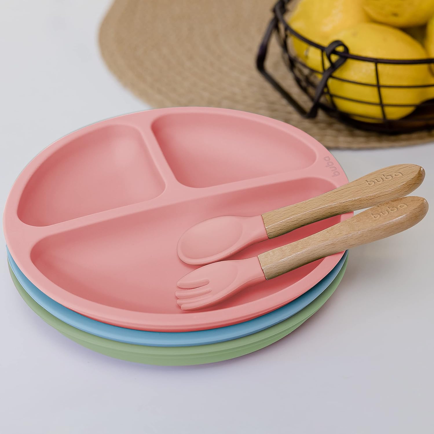 Buba Kit Talheres Silicone E Bambu - Rosa