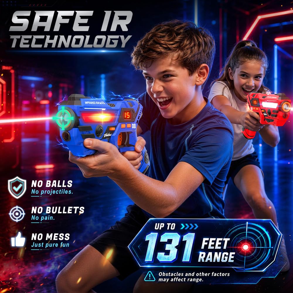 VATOS Set Laser Tag Ricaricabile 2 Pezzi, Giocattoli Pistola Laser con Schermo LED, Raggio 40 m per Interni ed Esterni - Gioco per Ragazzi e Famiglia, Regalo di Compleanno e Vacanza per Bambini 6+