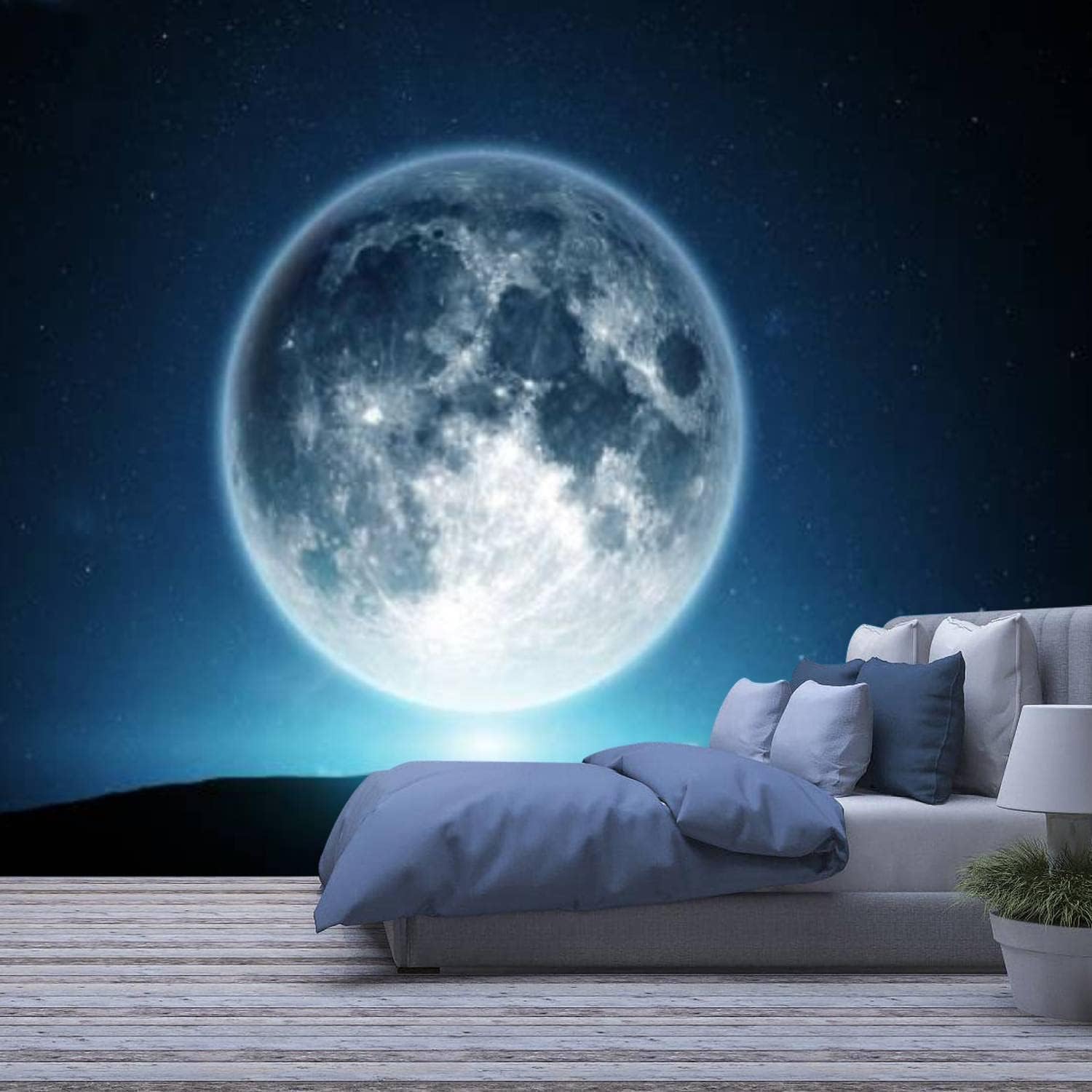 Chambre d'enfants spatiale avec le papier peint 3d paysage lunaire adhésif