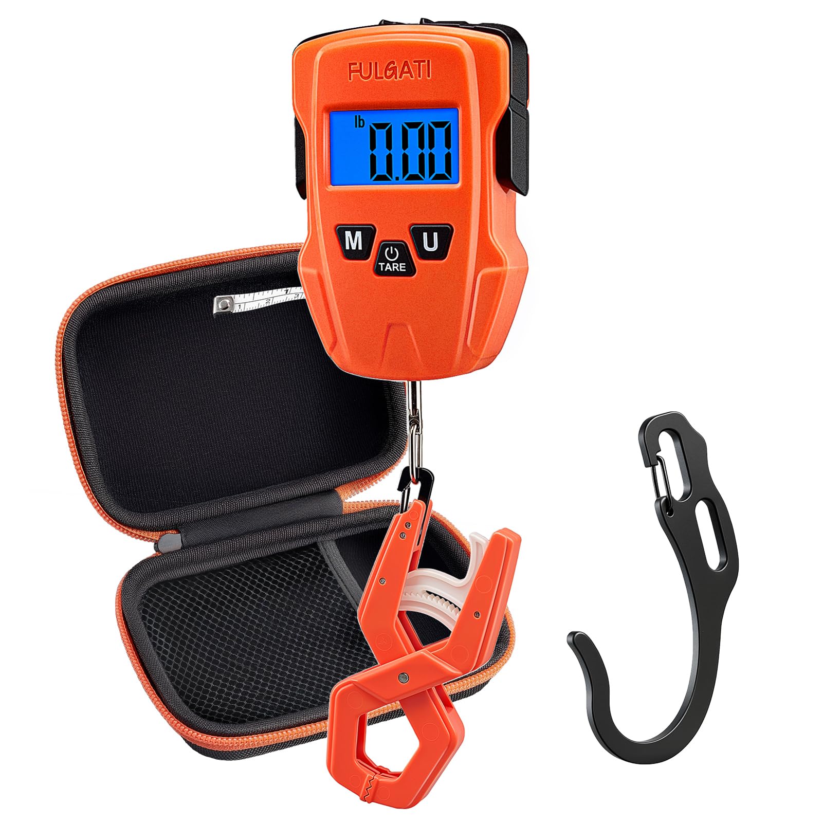 FULGATI Fish Scale Digital Fishing Scale with Lip Gripper & Replaceable Hook, Auto Unit Recall, 110 lb Capacity, Memory & Total, Multi-Mode lb/oz/kg with LCD Display, Fishing Gift for Men