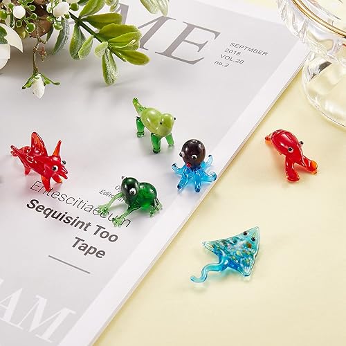 Miniatura 3 de 6 piezas de figuras de animales de vidrio soplado a mano, mini figuras de animales de vidrio para el hogar, escritorio, jardín, coleccionables,