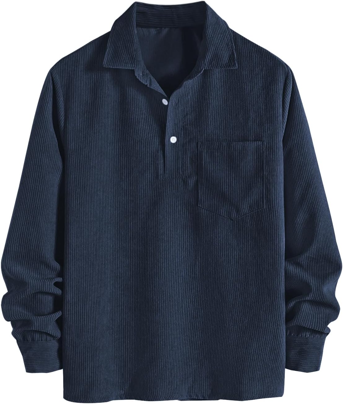 ZAFUL Men's Corduroy Shirts Solid Color 2025 Fall Half Button Long Sleeves Polo Shirt Casual Work Collared Shirt with Pocket