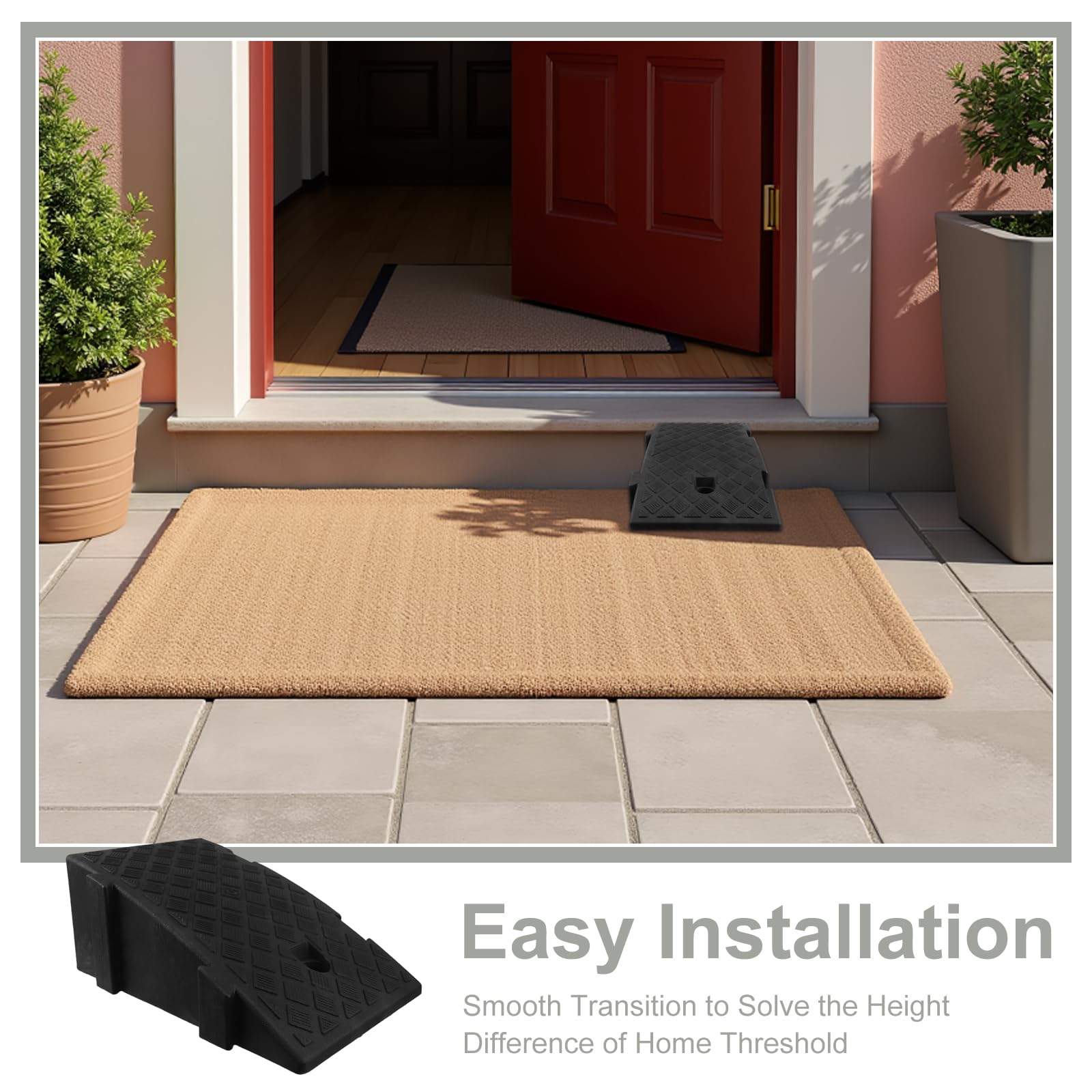 Ipetboom Rampa de Umbral Negra Antideslizante de 16 Cm Sistema de Anclaje para Silla de Ruedas y Cochecito, Rampa de Movilidad Portátil para Interior y Garaje