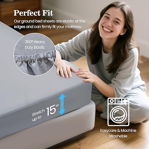 Miniatura 5 de Grounding Sábanas tamaño Queen, 95% algodón orgánico + 5% fibra plateada pura, sábanas conductoras a tierra para un mejor sueño con cable de tierra,