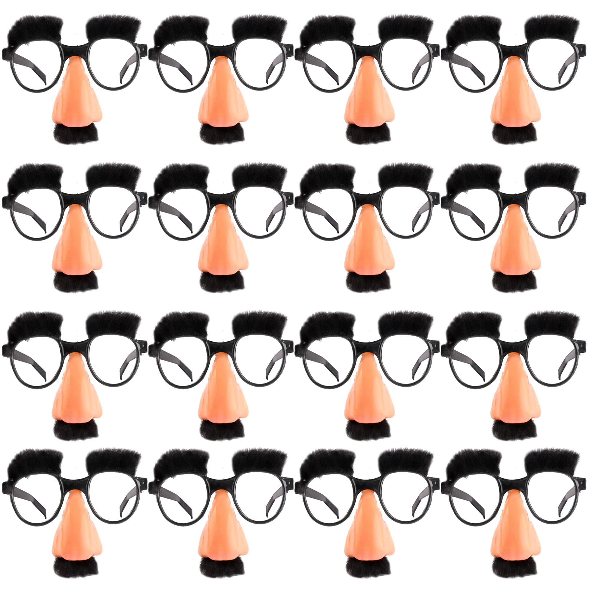 Cagemoga 16 Pairs Funny Disguise Glasses with Soft Nose Glasses with Eyebrows and Mustache for Halloween Costume Party Favors