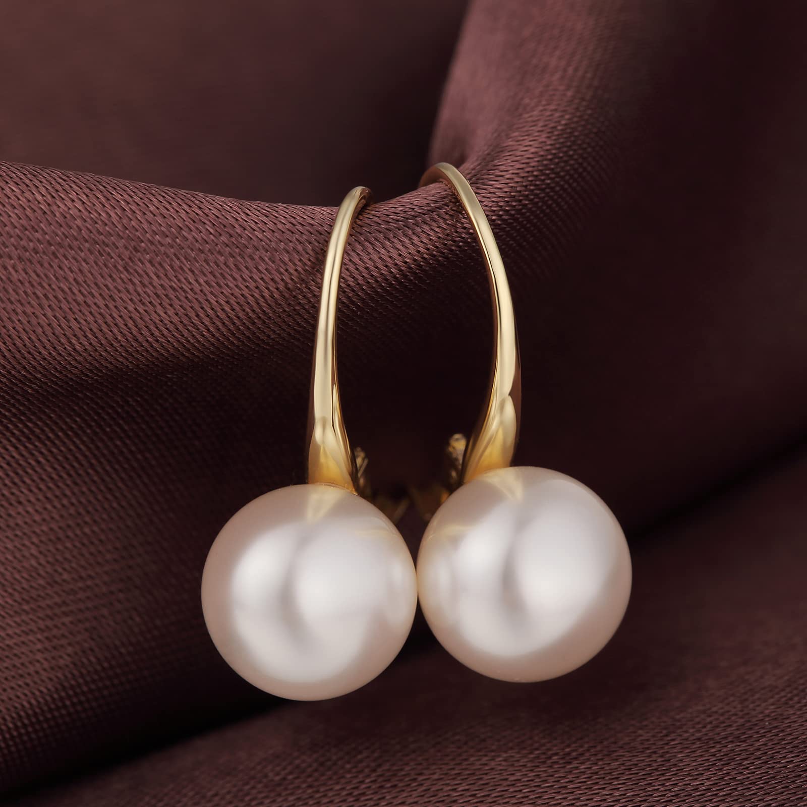 Jiamiaoi Pendientes Perlas Colgante De Plata 925, 10mm Perla Cultivadas Y Chapado En Oro Blanco De 18k Para Mujer Joyeria