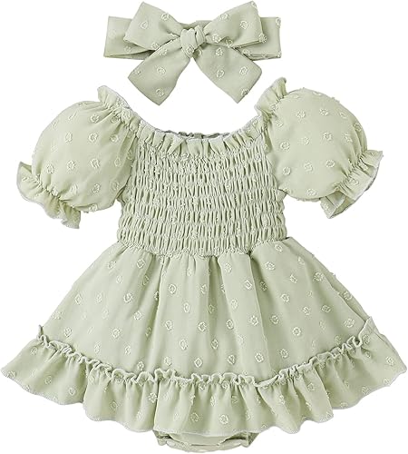 Magic Park Vestido de gasa con volantes para bebé, vestido de manga abombada, ropa de verano