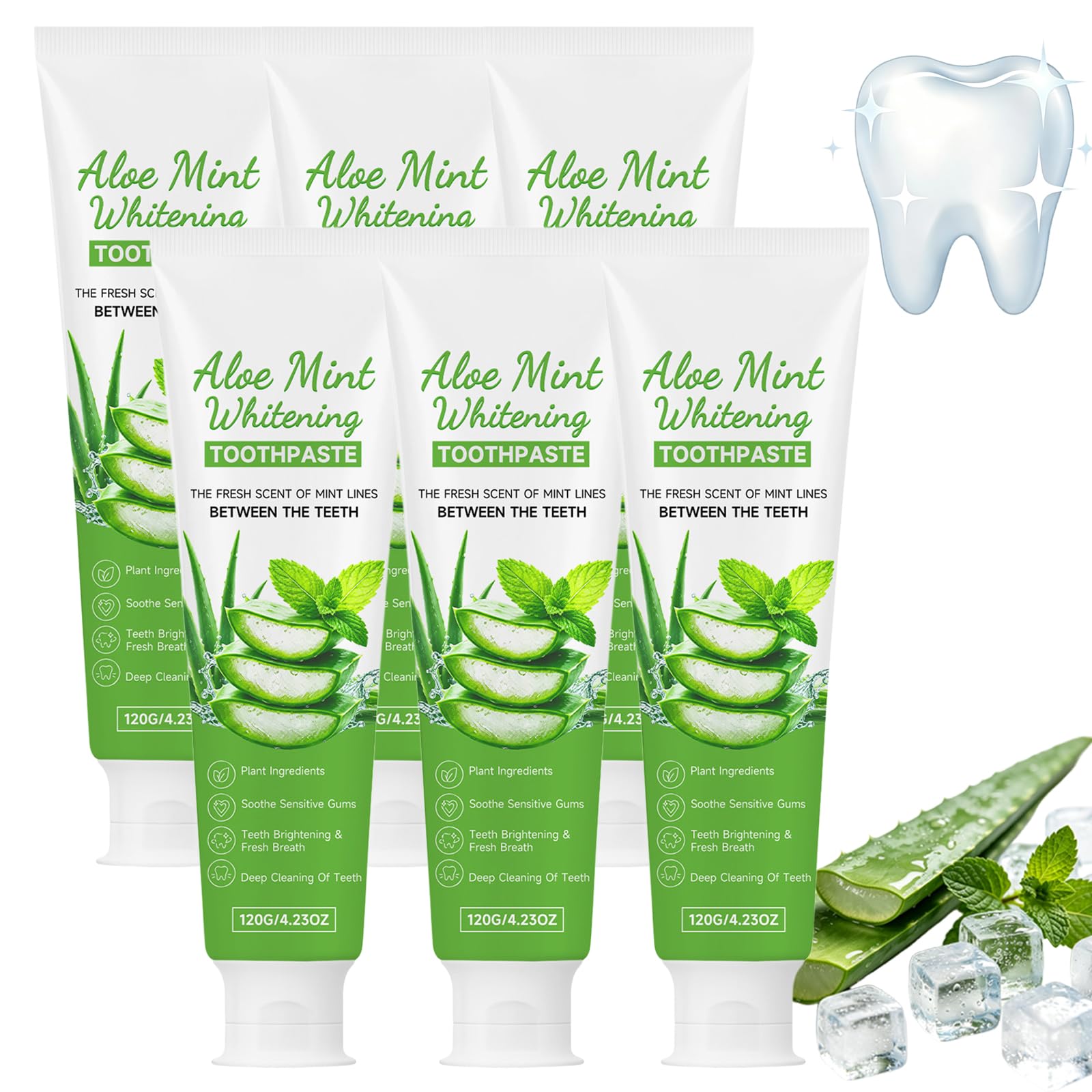 Dentifrice l'aloe vera et à la menthe, pour une haleine fraîche. (6pcs)